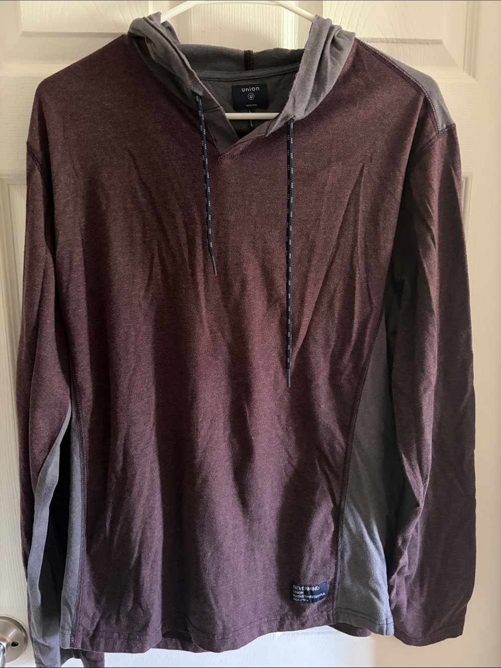 Union Men's Maroon and Gray Hooded Long Sleeve Pullover
